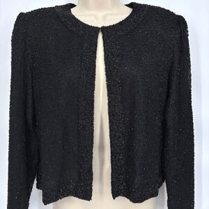 Vintage 90s Stenay Silk Beaded Jacket Black Formal Glam Holiday Womens Sz S